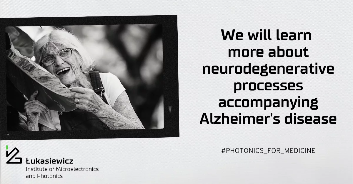 baner z czarno-białym zdjęciem starszej kobiety oraz napisem "We will learn more about neurodegenerative processses accompanying Alzheimers's disease"