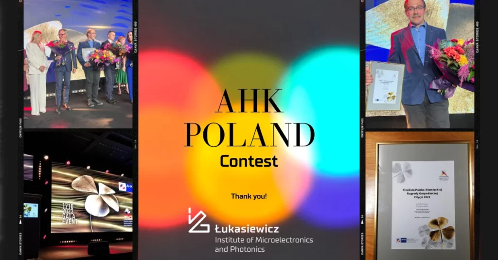 Nagłówek AHK Poland Contest Thank you!, wokół 4 zdjęcia z ceremoni wręczania nagród