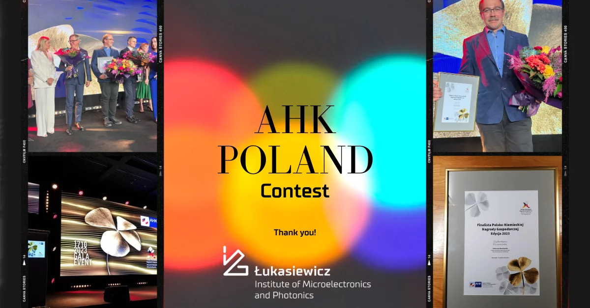Nagłówek AHK Poland Contest Thank you!, wokół 4 zdjęcia z ceremoni wręczania nagród