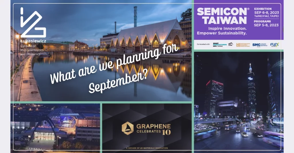 plakat informujący o wydarzeniu "semicon taiwan exhibition sep 6-8. 2023 TaiNEX1&2, TAIPEI. What are we planning for seprember?"