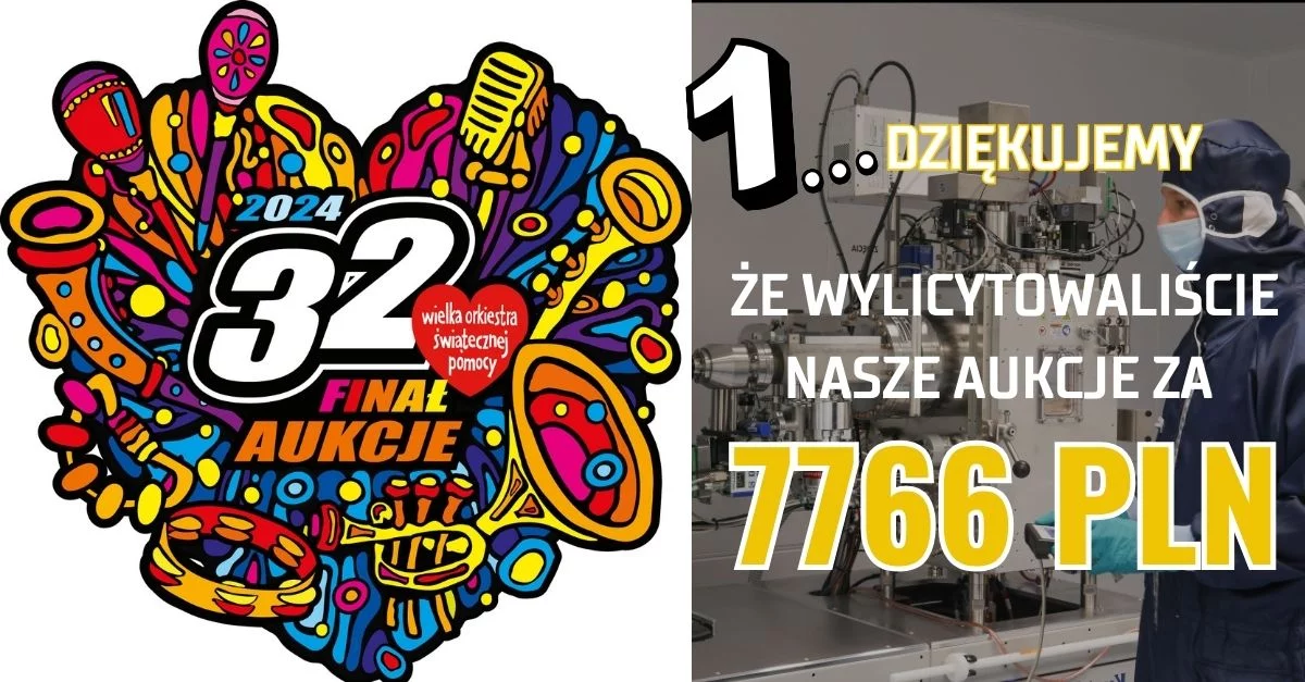 plakat "32 finał aukcje, 1 dziękujemy że wylicytowaliście nasze aukcje za 7766 pln"